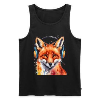 Renard Casque Musique Coloré Animal Design Imprimer - Débardeur bio Premium Homme - noir - Devant - Michal (187cm)