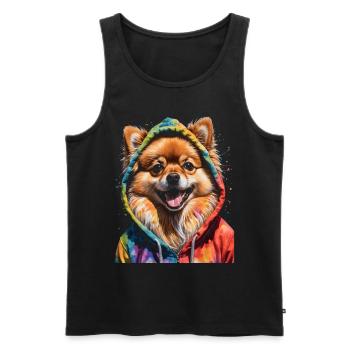 Loulou de Poméranie Sweat à capuche de Poméranie Imprimé chien - Débardeur bio Premium Homme - noir - Devant - Michal (187cm)