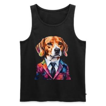 Beagle Anzug Hund Bunt Lustig Tier Design Print - Männer Premium Bio Tank Top - Schwarz - Vorne - Michal (187cm)