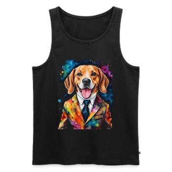 Beagle Anzug Hund Bunt Lustig Tier Design Print - Männer Premium Bio Tank Top - Schwarz - Vorne - Michal (187cm)