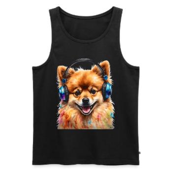 Casque de Poméranie Chien Imprimer - Débardeur bio Premium Homme - noir - Devant - Michal (187cm)