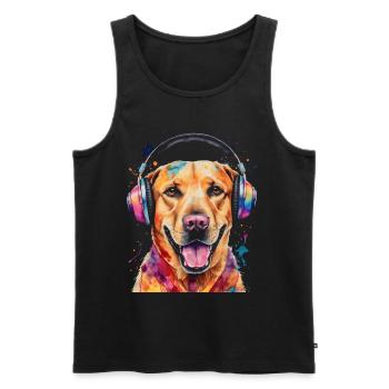 Labrador Retriever Kopfhörer Hund Tier Print - Männer Premium Bio Tank Top - Schwarz - Vorne - AI Model Male 178 light (178cm)