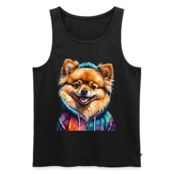 Loulou de Poméranie Sweat à capuche de Poméranie Imprimé chien - Débardeur bio Premium Homme - noir - Devant - Michal (187cm)