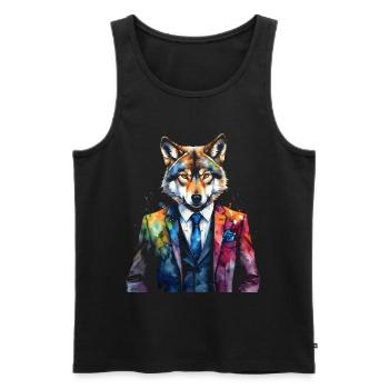 Costume de loup Imprimé coloré de conception d’animaux - Débardeur bio Premium Homme - noir - Devant - Michal (187cm)