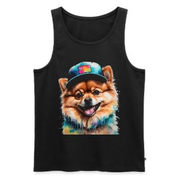 Pomeranian Pomeranian Snapback Cap Dog Print - Men's Premium Organic Tank Top - black - Front - AI Model Male 178 light (178cm)