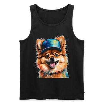 Pomeranian Pomeranian Snapback Cap Dog Print - Men's Premium Organic Tank Top - black - Front - AI Model Male 178 light (178cm)