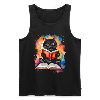 Livre de lecture de chat imprimé coloré drôle de conception animale - Débardeur bio Premium Homme - noir - Devant - Michal (187cm)