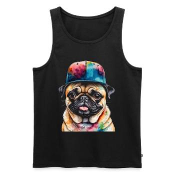 Mops Snapback Cap Hund Bunt Lustig Design Print - Männer Premium Bio Tank Top - Schwarz - Vorne - Michal (187cm)