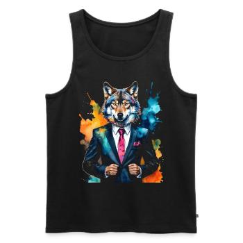 Costume de loup Imprimé coloré de design d’animaux - Débardeur bio Premium Homme - noir - Devant - Michal (187cm)