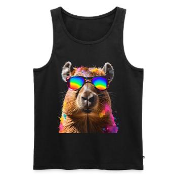 Lunettes de soleil Capybara Capy Colorful Animal Design Print - Débardeur bio Premium Homme - noir - Devant - Michal (187cm)