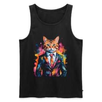 Cat Suit Colorful Funny Funny Animal Design Print - Men's Premium Organic Tank Top - black - Front - AI Model Male 178 light (178cm)