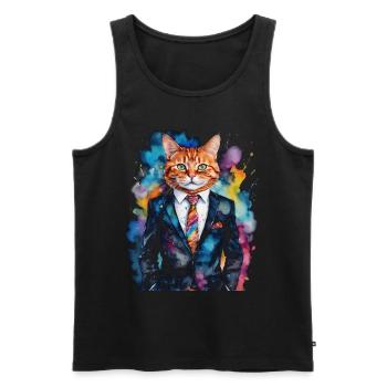 Cat Suit Colorful Funny Funny Animal Design Print - Men's Premium Organic Tank Top - black - Front - AI Model Male 178 light (178cm)