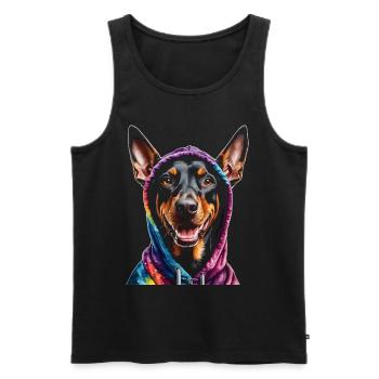 Dobermann Hoodie Hund Bunt Lustig Tier Print - Männer Premium Bio Tank Top - Schwarz - Vorne - Michal (187cm)