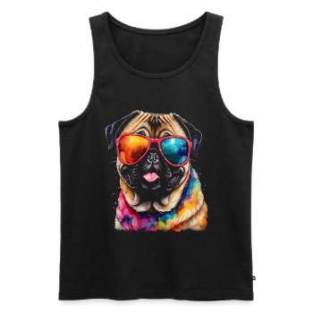 Mops Sonnenbrille Hund Bunt Lustig Design Print - Männer Premium Bio Tank Top - Schwarz - Vorne - Michal (187cm)
