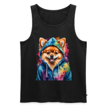 Loulou de Poméranie Sweat à capuche de Poméranie Imprimé chien - Débardeur bio Premium Homme - noir - Devant - Michal (187cm)