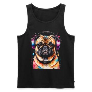 Mops Kopfhörer Hund Bunt Lustig Tier Design Print - Männer Premium Bio Tank Top - Schwarz - Vorne - Michal (187cm)