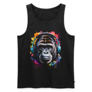 Casque Gorille Singe Coloré Animal Design Imprimer - Débardeur bio Premium Homme - noir - Devant - Michal (187cm)