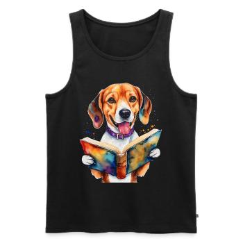 Beagle Reading Book Dog Funny Animal Design Print - Men's Premium Organic Tank Top - black - Front - AI Model Male 178 light (178cm)