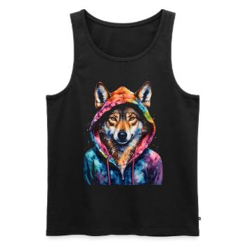 Wolf Hoodie Bunt Lustig Tier Design Print - Männer Premium Bio Tank Top - Schwarz - Vorne - Michal (187cm)