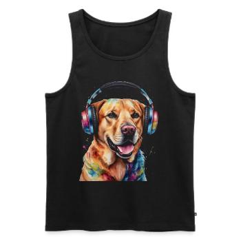 Labrador Retriever Kopfhörer Hund Tier Print - Männer Premium Bio Tank Top - Schwarz - Vorne - AI Model Male 178 light (178cm)