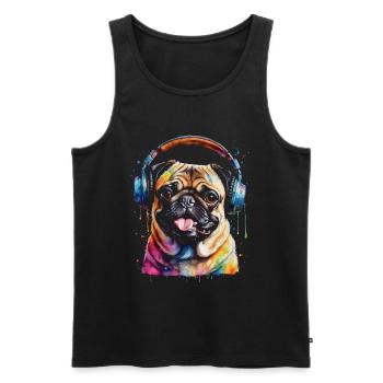 Mops Kopfhörer Hund Bunt Lustig Tier Design Print - Männer Premium Bio Tank Top - Schwarz - Vorne - Michal (187cm)