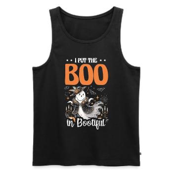 J’ai le boo dans Bootiful, jeux de mots d’Halloween - Débardeur bio Premium Homme - noir - Devant - Michal (187cm)