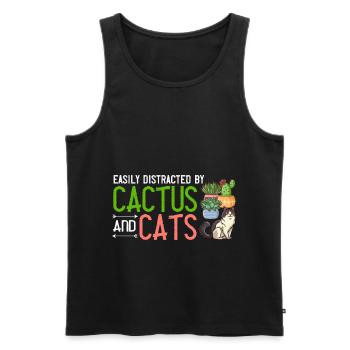 Catcus Cactus Chat Plantes Succulentes Cactus - Débardeur bio Premium Homme - noir - Devant - AI Model Male 178 light (178cm)