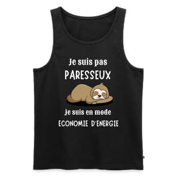 Je suis pas paresseux cadeau humour - Débardeur bio Premium Homme - noir - Devant - Michal (187cm)
