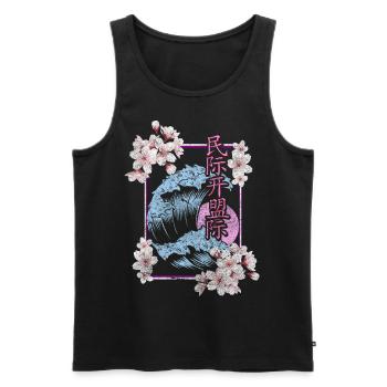 Cherry Blossom Asia Blossom Colorful - Men's Premium Organic Tank Top - black - Front - Michal (187cm)