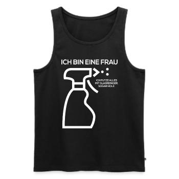 Ich bin eine Frau Ich putze alles mit Glasreiniger - Männer Premium Bio Tank Top - Schwarz - Vorne - Michal (187cm)