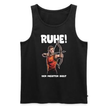 Ruhe! Der Meister zielt! Bogenschießen Bogensport - Männer Premium Bio Tank Top - Schwarz - Vorne - Michal (187cm)