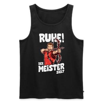 Ruhe! Der Meister zielt! Bogenschießen Bogensport - Männer Premium Bio Tank Top - Schwarz - Vorne - Michal (187cm)