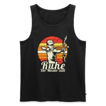 Ruhe! Der Meister zielt! Bogenschießen Bogensport - Männer Premium Bio Tank Top - Schwarz - Vorne - Michal (187cm)