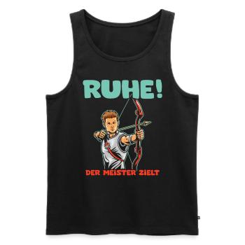 Ruhe! Der Meister zielt! Bogenschießen Bogensport - Männer Premium Bio Tank Top - Schwarz - Vorne - Michal (187cm)
