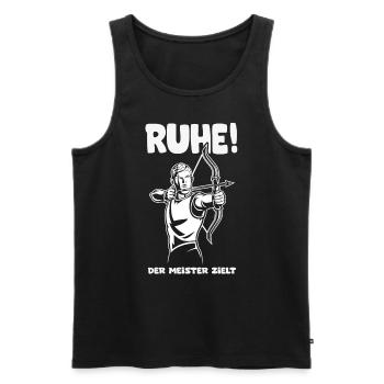 Ruhe! Der Meister zielt! Bogenschießen Bogensport - Männer Premium Bio Tank Top - Schwarz - Vorne - Michal (187cm)