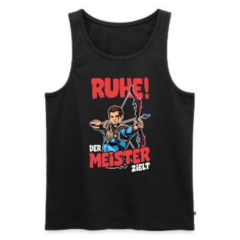 Ruhe! Der Meister zielt! Bogenschießen Bogensport - Männer Premium Bio Tank Top - Schwarz - Vorne - Michal (187cm)