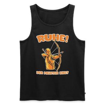 Ruhe! Der Meister zielt! Bogenschießen Bogensport - Männer Premium Bio Tank Top - Schwarz - Vorne - Michal (187cm)