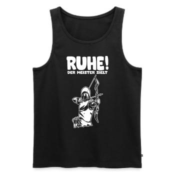 Ruhe! Der Meister zielt! Bogenschießen Bogensport - Männer Premium Bio Tank Top - Schwarz - Vorne - Michal (187cm)
