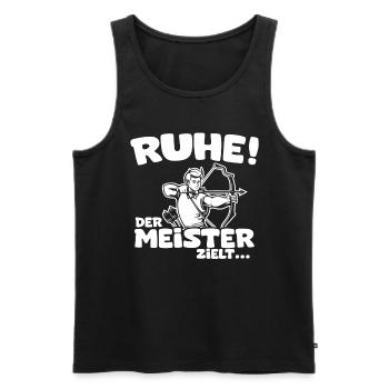Ruhe! Der Meister zielt! Bogenschießen Bogensport - Männer Premium Bio Tank Top - Schwarz - Vorne - Michal (187cm)