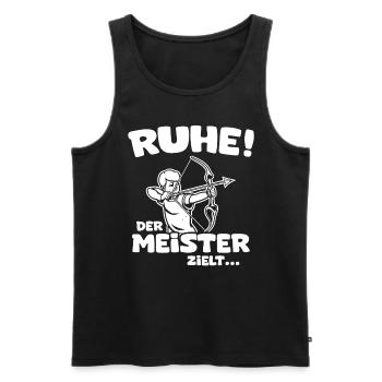 Ruhe! Der Meister zielt! Bogenschießen Bogensport - Männer Premium Bio Tank Top - Schwarz - Vorne - Michal (187cm)