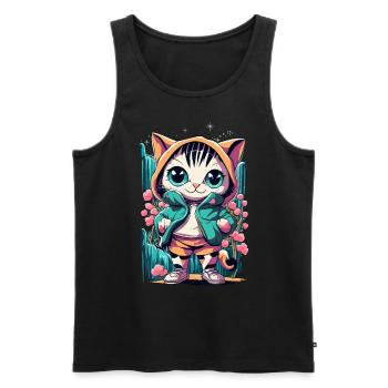 chaton kawaii mignon japon - Débardeur bio Premium Homme - noir - Devant - AI Model Male 178 light (178cm)
