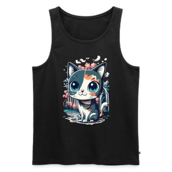 chaton kawaii mignon japon - Débardeur bio Premium Homme - noir - Devant - AI Model Male 178 light (178cm)