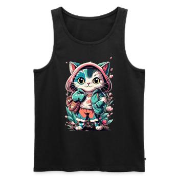 chaton kawaii mignon japon - Débardeur bio Premium Homme - noir - Devant - AI Model Male 178 light (178cm)