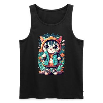 chaton kawaii mignon japon - Débardeur bio Premium Homme - noir - Devant - AI Model Male 178 light (178cm)