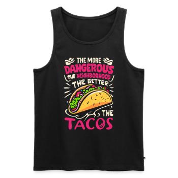 T-shirt Tacos & Adventure – Dangereusement bon ! - Débardeur bio Premium Homme - noir - Devant - AI Model Male 178 light (178cm)