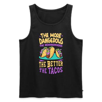 T-shirt Tacos & Adventure – Dangereusement bon ! - Débardeur bio Premium Homme - noir - Devant - AI Model Male 178 light (178cm)