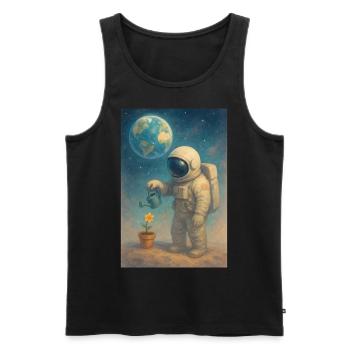 Astronaut Watering Flower Earth Space Art Fantasy - Men's Premium Organic Tank Top - black - Front - AI Model Male 178 light (178cm)