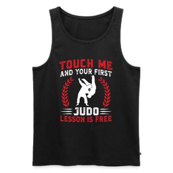 Touch me and your first Judo lesson is free - Men's Premium Organic Tank Top - black - Front - AI Model Male 178 light (178cm)