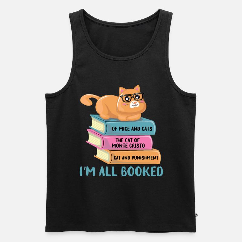 Katze auf Bücherstapel - Männer Premium Bio Tank Top - Schwarz