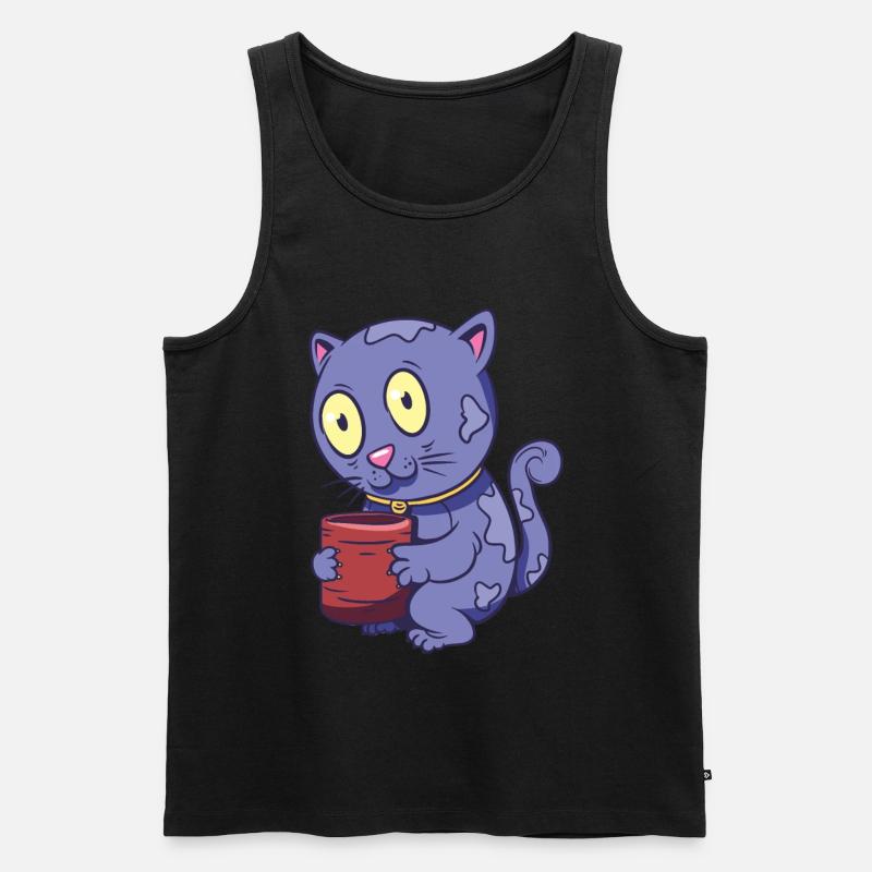 Katze mit Kaffeetasse - Männer Premium Bio Tank Top - Schwarz